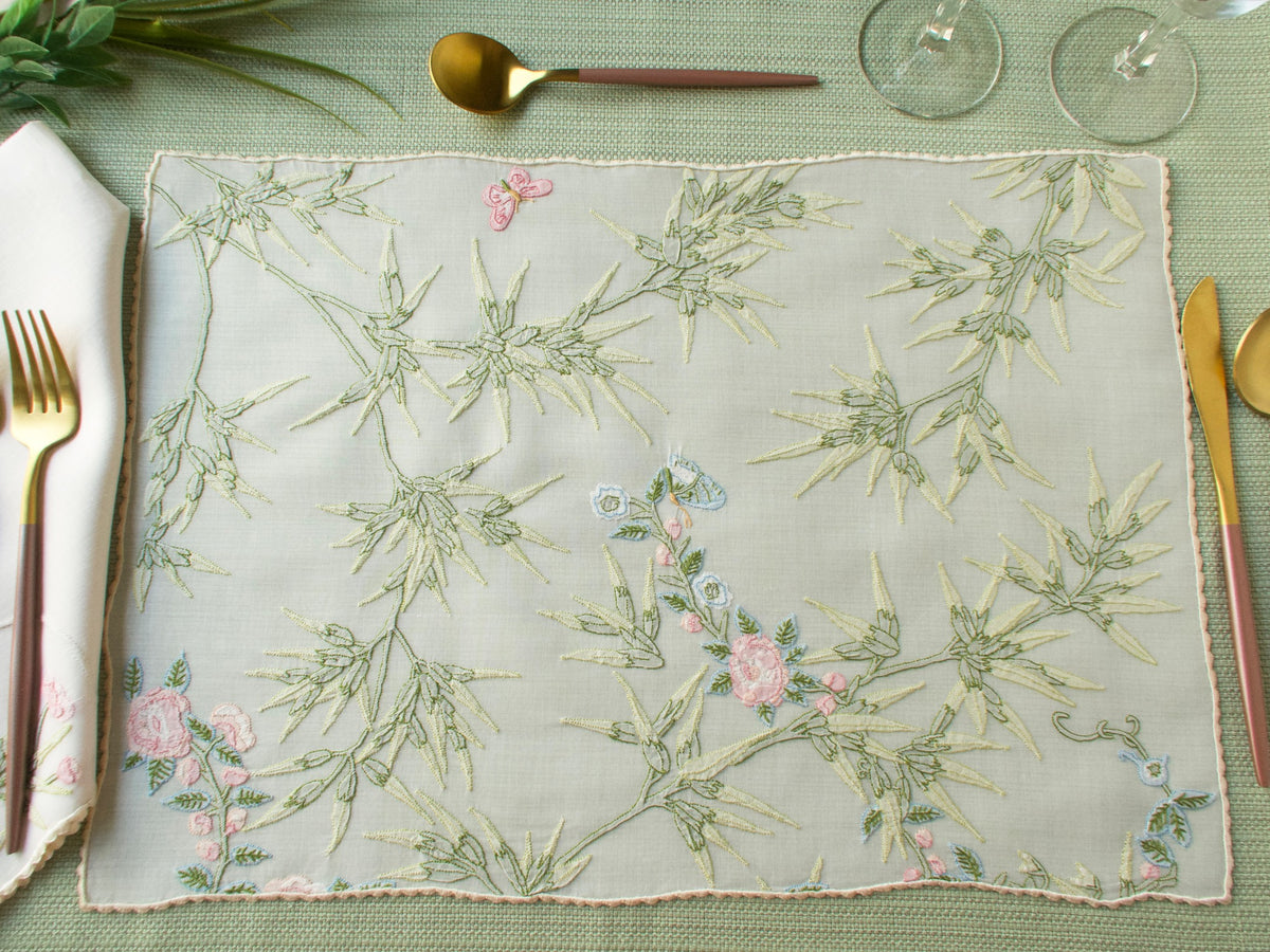 Butterflies &amp; Botanicals: Vintage Madeira 24pc Placemat Set for 12