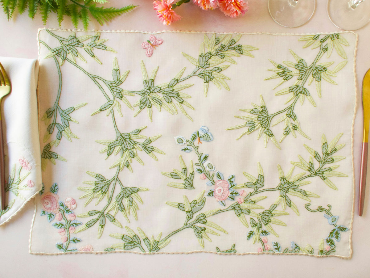 Butterflies &amp; Botanicals: Vintage Madeira 24pc Placemat Set for 12