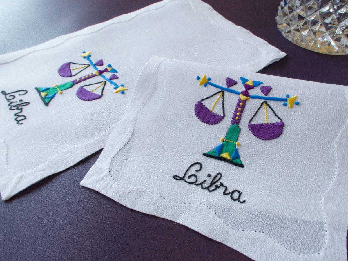 Vintage Libra Madeira Cocktail Napkins, Set of 8