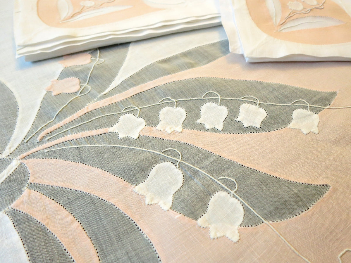 Lily of the Valley Vintage Madeira 104&quot; Tablecloth &amp; 12 Napkins