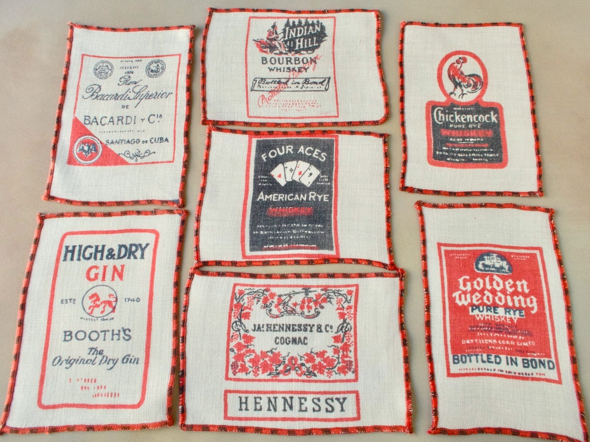 1940s Premium Liquor Labels Vintage Cocktail Napkins, Set of 7
