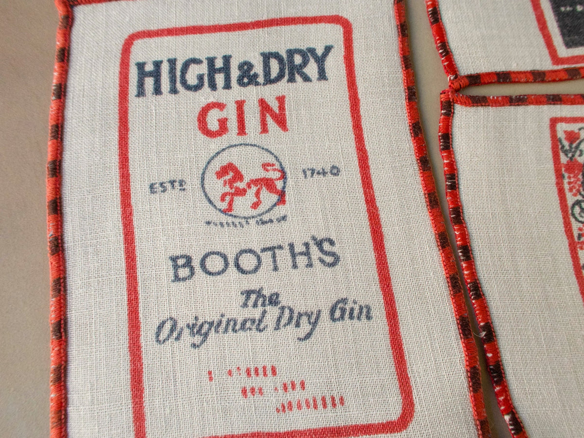 1940s Premium Liquor Labels Vintage Cocktail Napkins, Set of 7