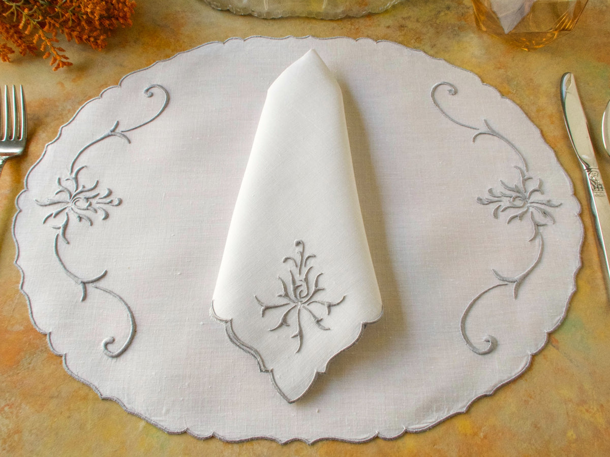 &quot;Fire&quot; Vintage Marghab Madeira 16pc Linen Placemat Set for 8