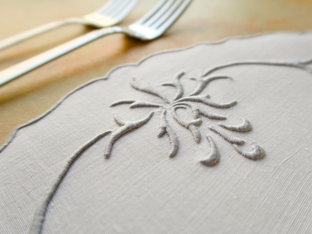 &quot;Fire&quot; Vintage Marghab Madeira 16pc Linen Placemat Set for 8