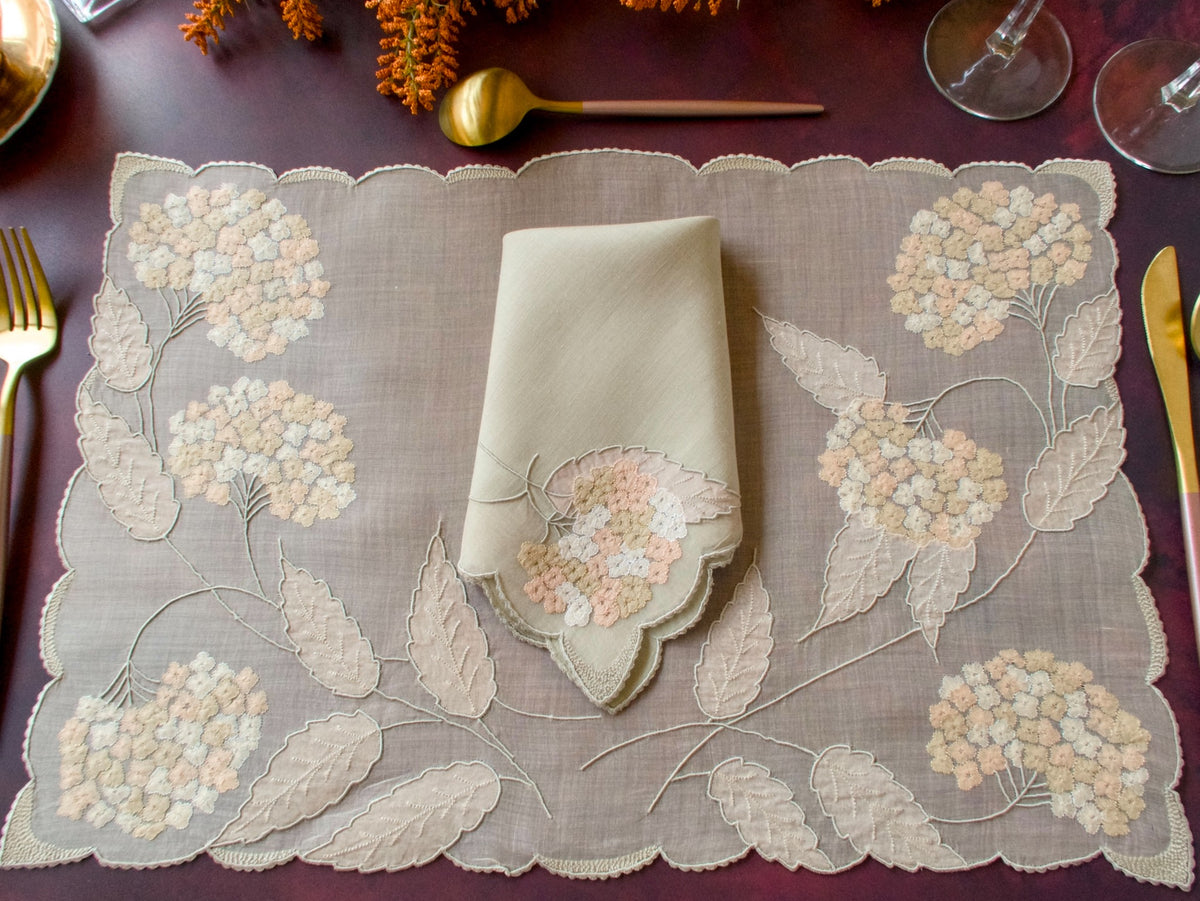 &quot;Hydrangea&quot; Vintage Marghab 17pc Organdy Placemat Set for 8