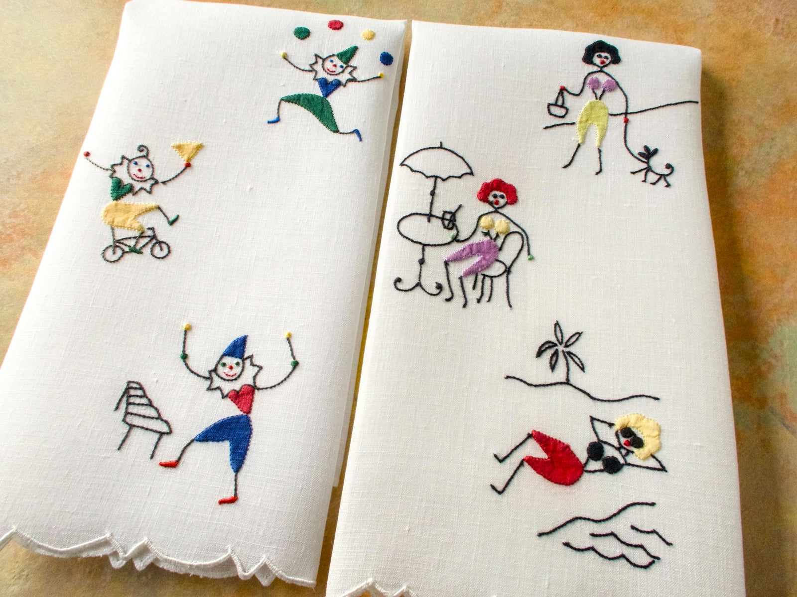 Mid Century Modern Vintage Linen Guest Towels, Set of 2