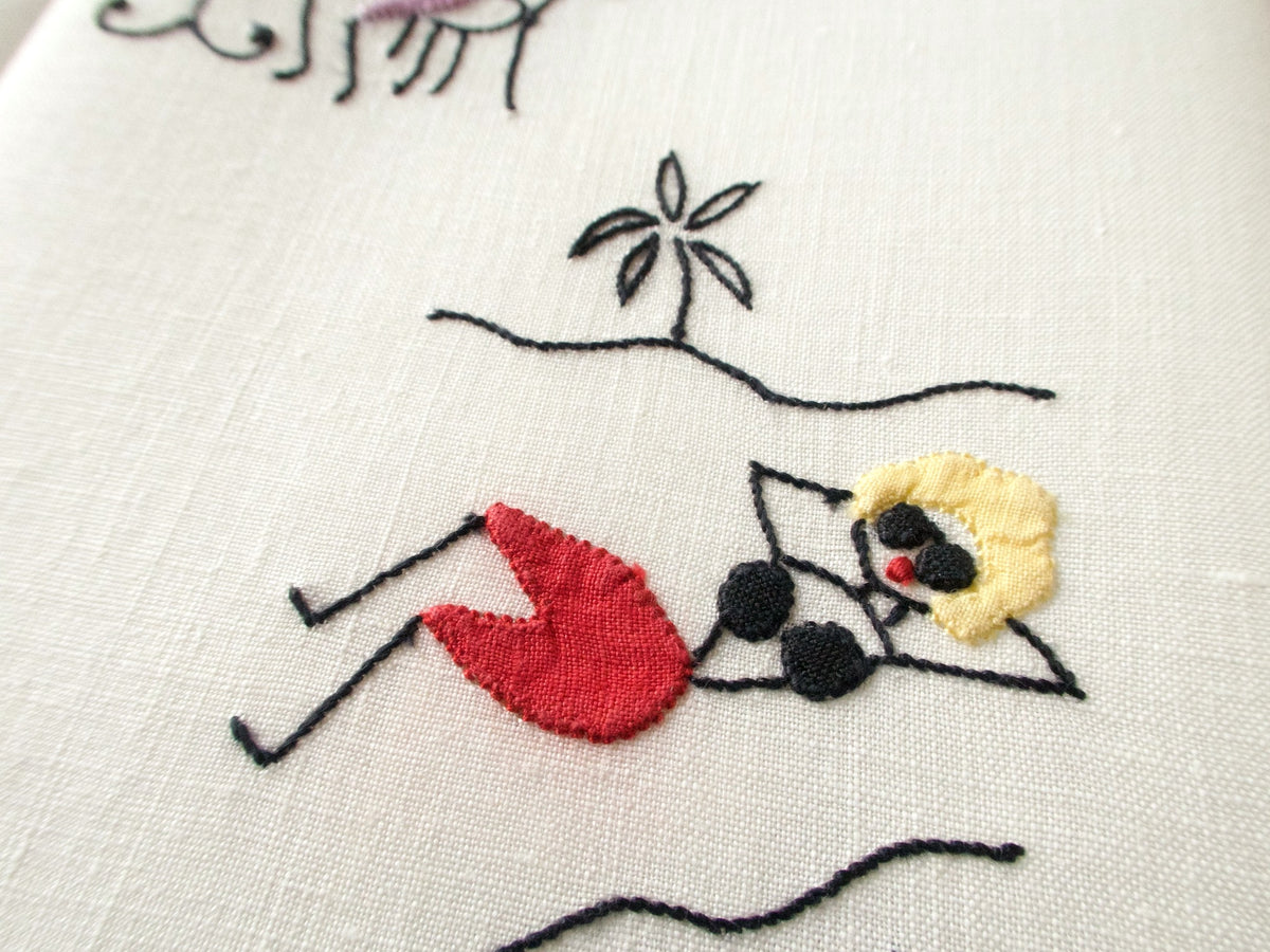 Mid Century Modern Vintage Linen Guest Towels, Set of 2