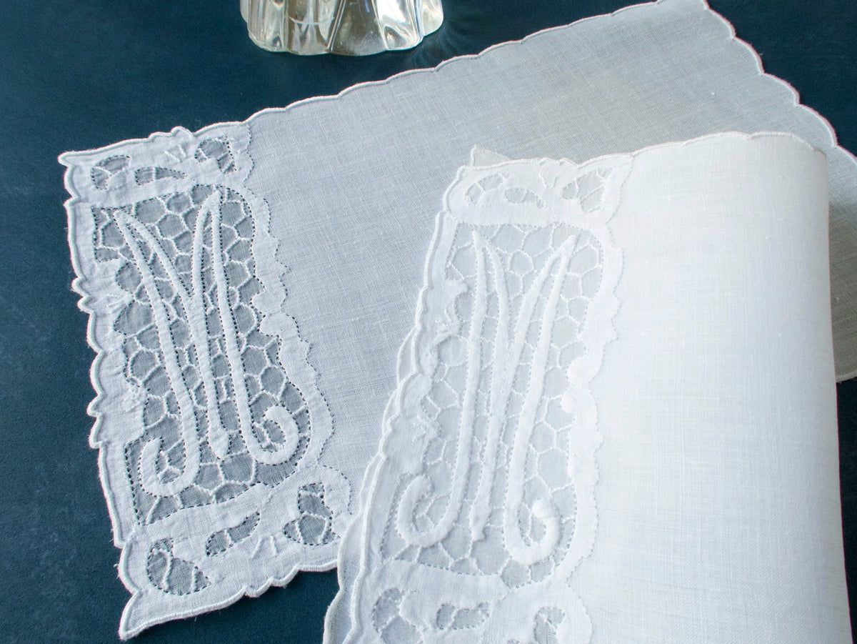 &quot;M&quot; Monogram Vintage Madeira Cocktail Napkins, Set of 8