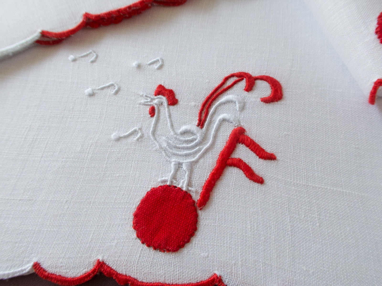 Musical Roosters Vintage Madeira Cocktail Napkins, Set of 6