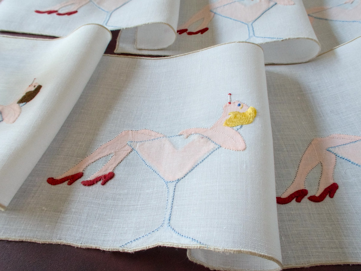 Sinking into a Martini. Vintage Madeira Cocktail Napkins, Set of 8