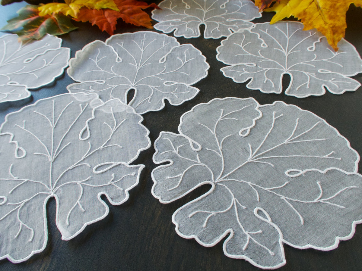 Organdy Leaves Vintage Madeira Cocktail Napkins, Set of 6