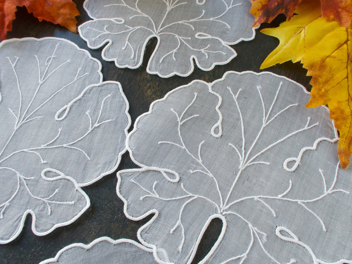 Organdy Leaves Vintage Madeira Cocktail Napkins, Set of 6