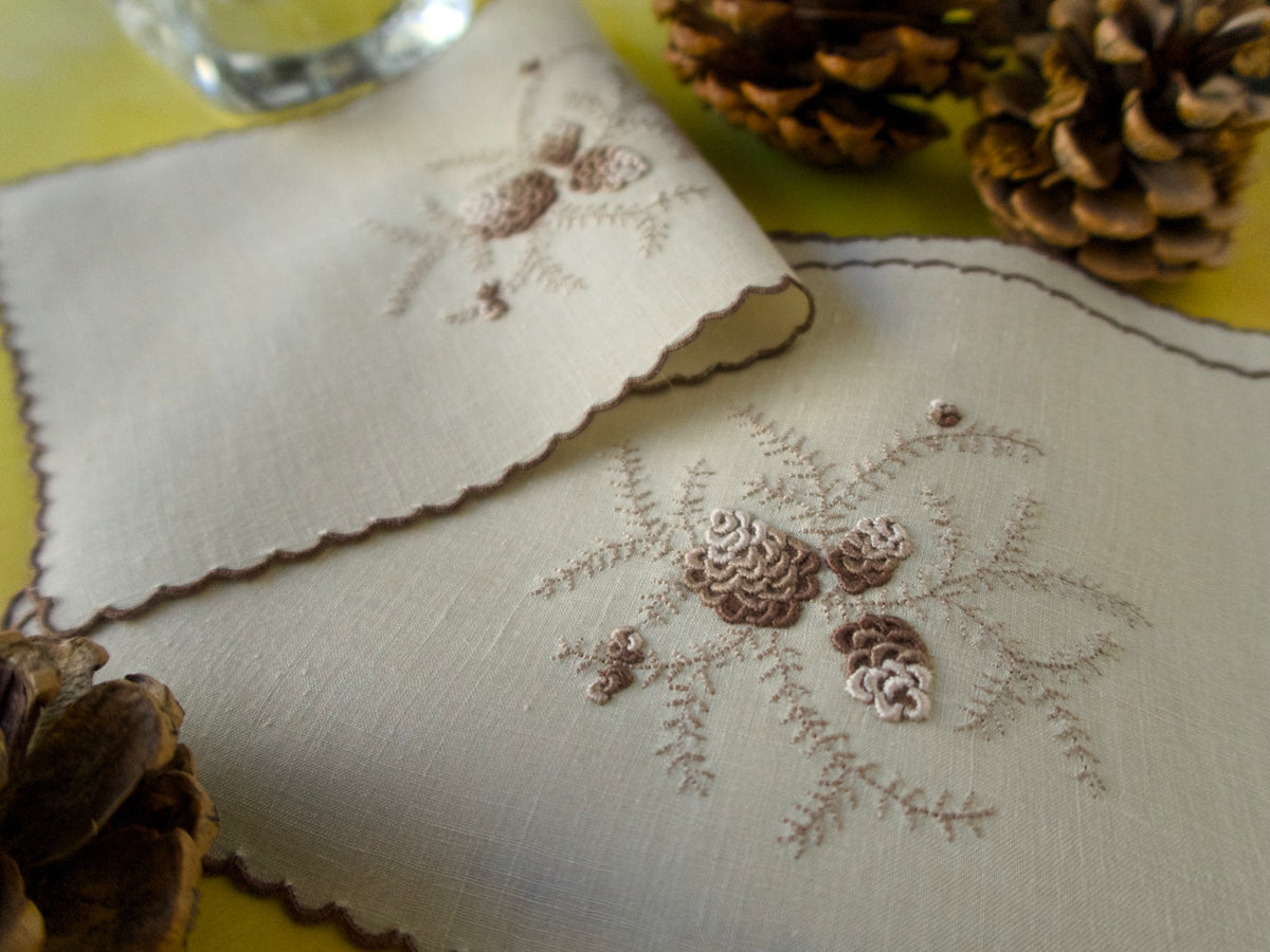 &quot;Pine Cones&quot; Vintage Marghab Madeira Cocktail Napkins, Set of 6