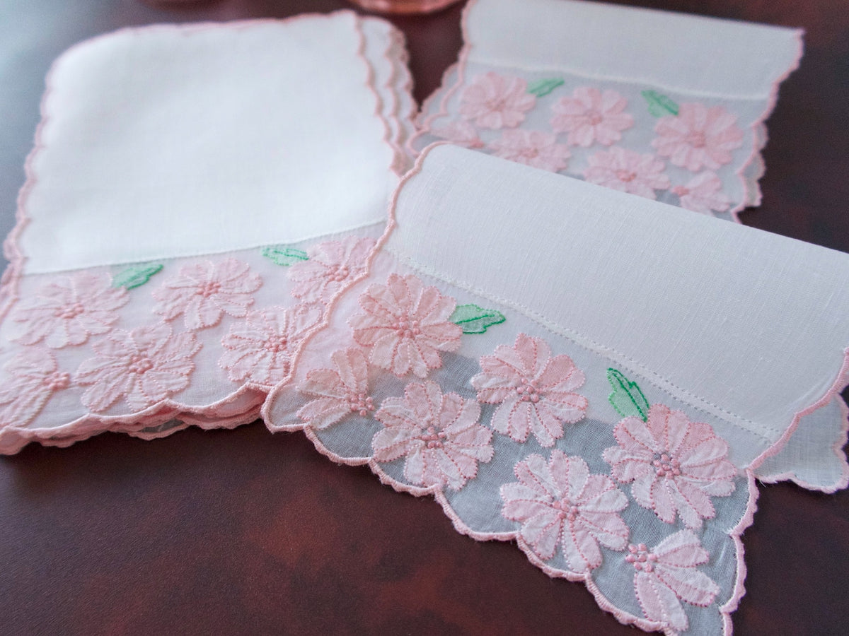 Pink Flowers Vintage Madeira Cocktail Napkins, Set of 8