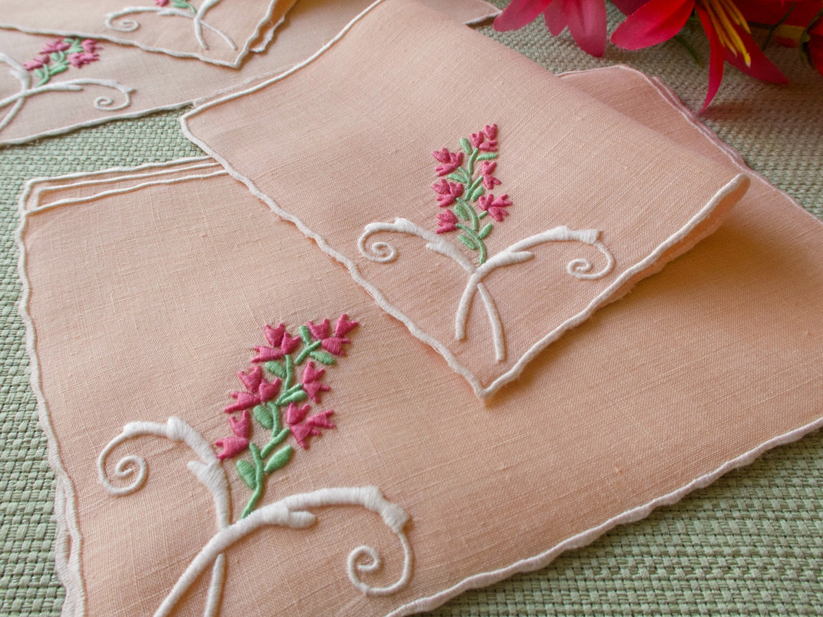 Graceful Pink Flowers Vintage Madeira Cocktail Napkins, Set of 6