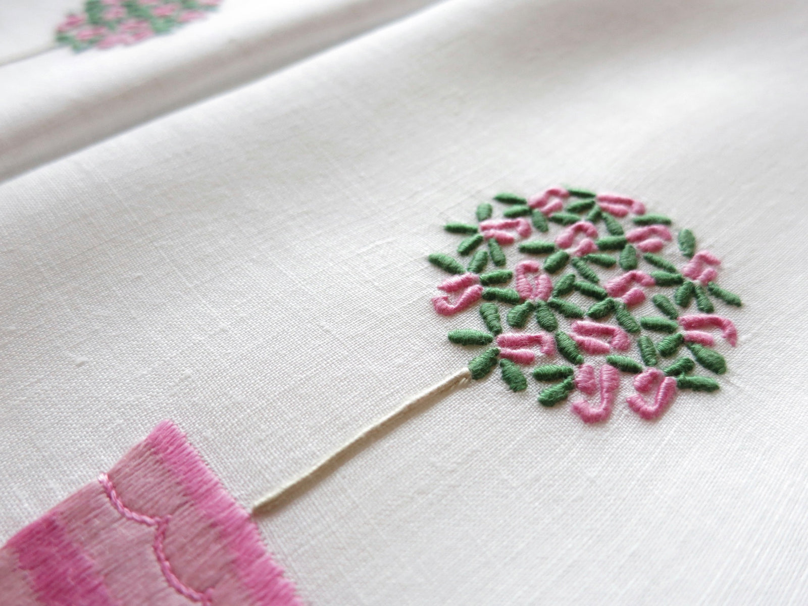 Pink Rose Tree Vintage Madeira Linen Guest Towels, Set of 2