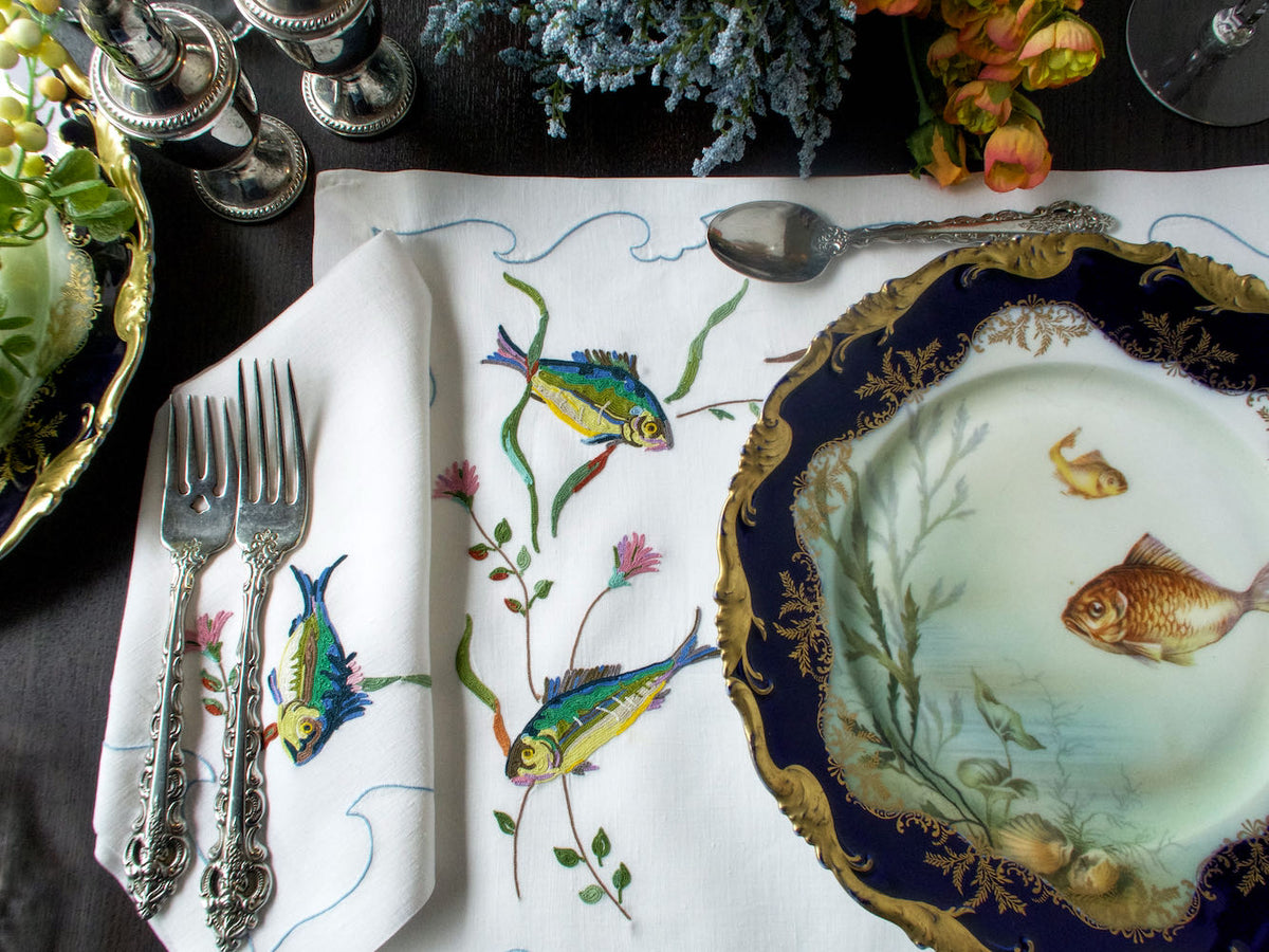 Marine Life Vintage D Porthault Linen Placemat Set for 6