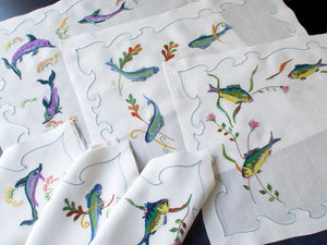 Marine Life Vintage D Porthault Linen Placemat Set for 6