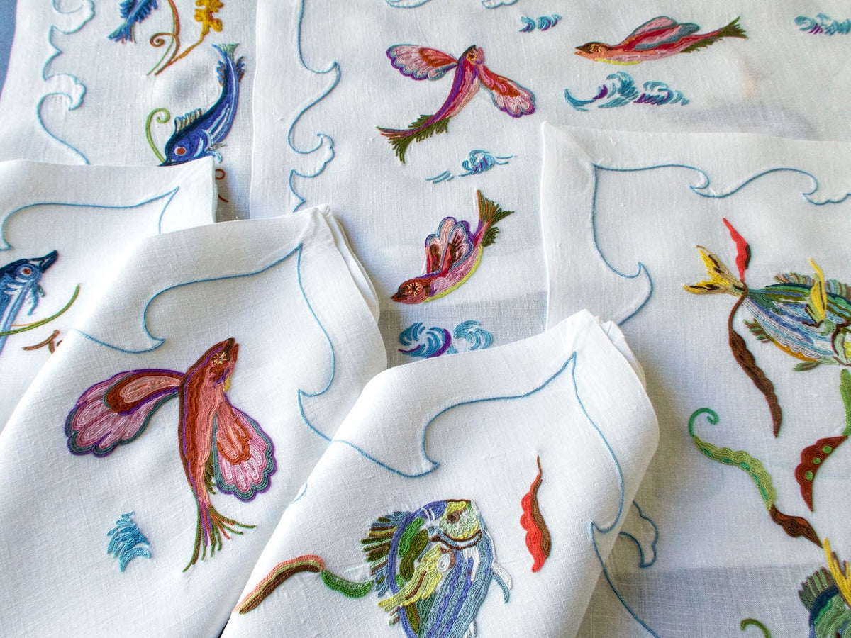 Marine Life Vintage D Porthault Linen Placemat Set for 6