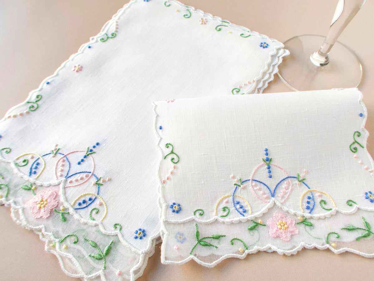 Extra Pretty Vintage Madeira Linen Cocktail Napkins - Set of 6