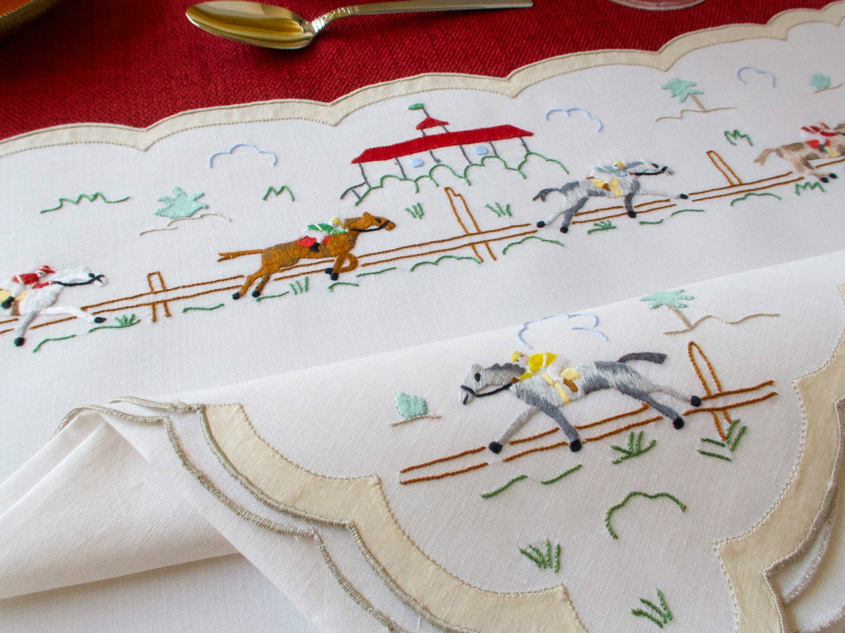 Horse Racing Vintage Madeira Linen 25pc Placemat Set for 12