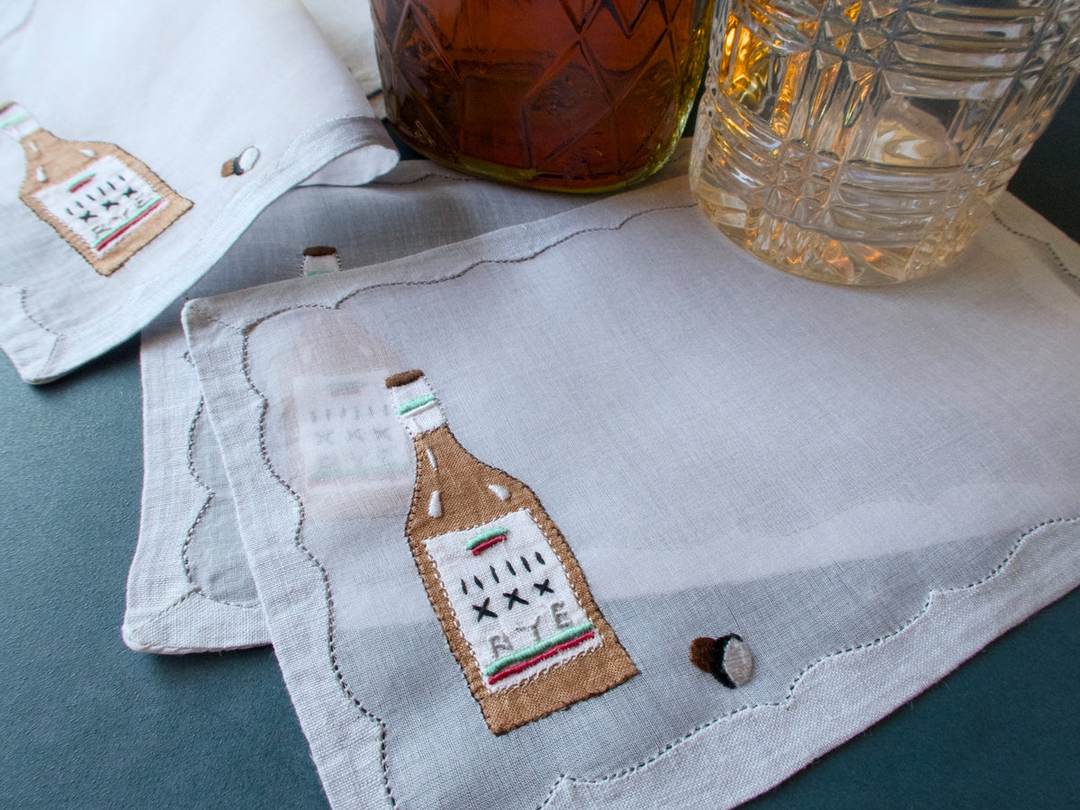 Rye Liquor Vintage Madeira Organdy Cocktail Napkins, Set of 6
