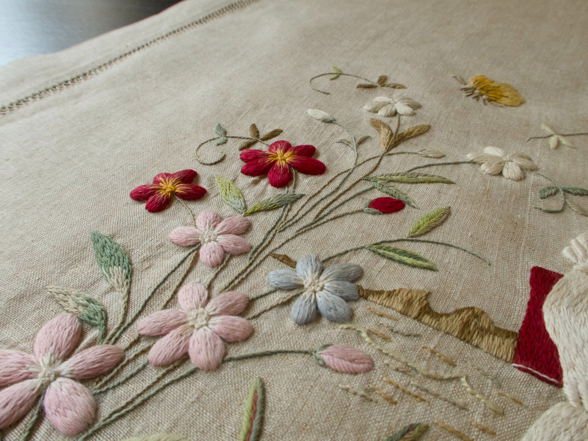 Schoolgirl Monogram Antique Dense Embroidery Fringed Towel 20x58&quot;