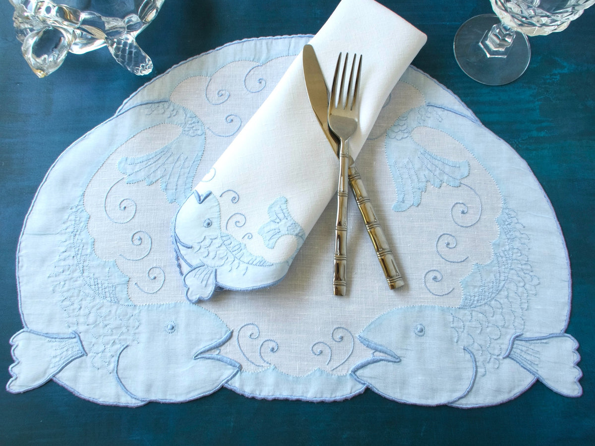 Sculpted Fish Vintage Madeira Linen 24pc Placemat Set for 12