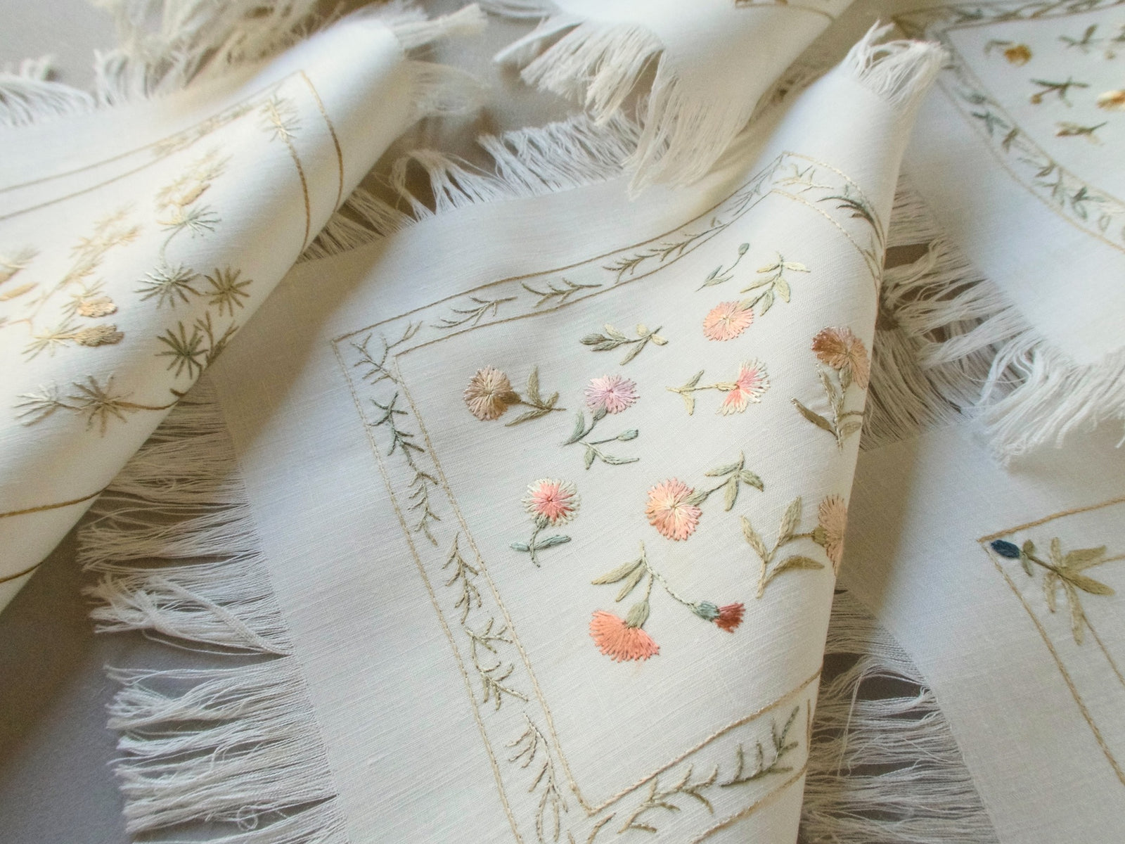 Graceful Silk Society Embroidery Cocktail Napkins, Set of 8