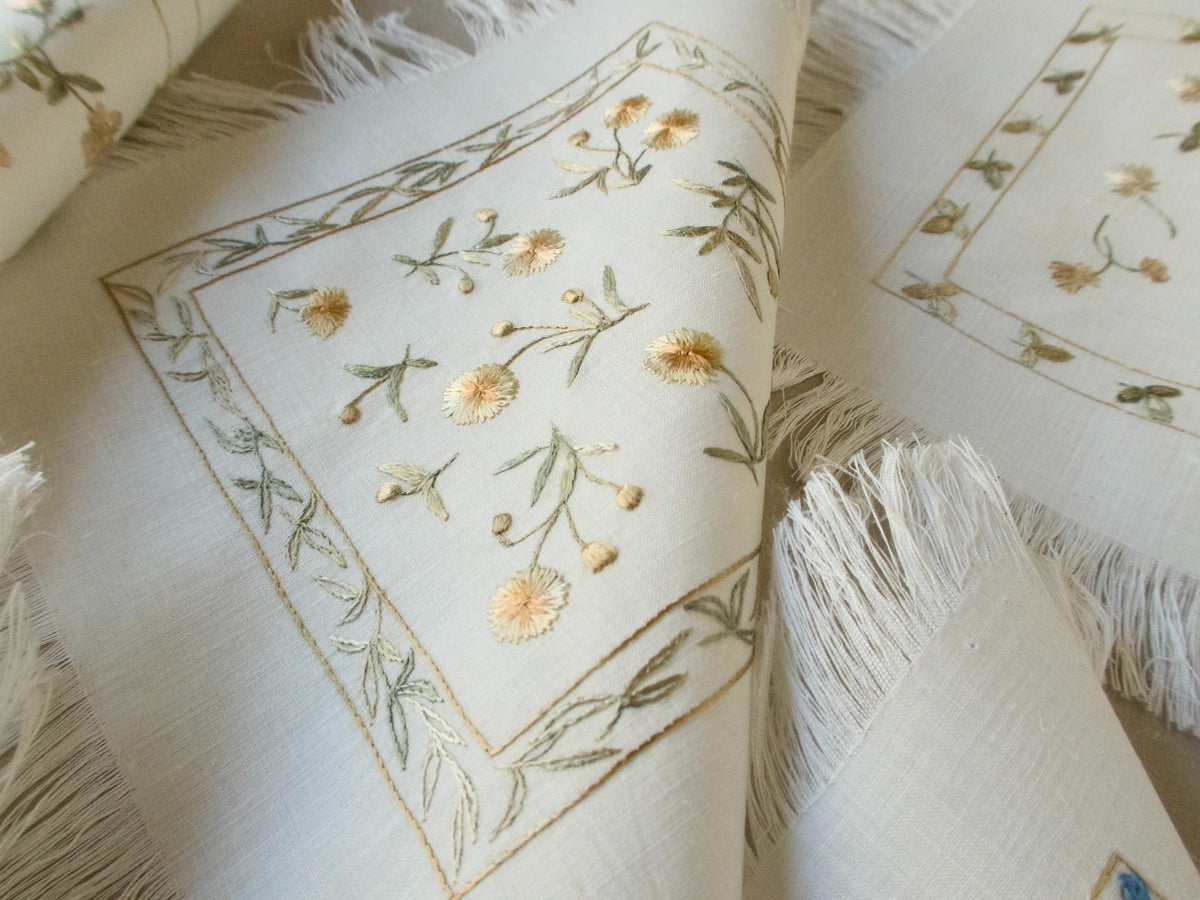 Graceful Silk Society Embroidery Cocktail Napkins, Set of 8