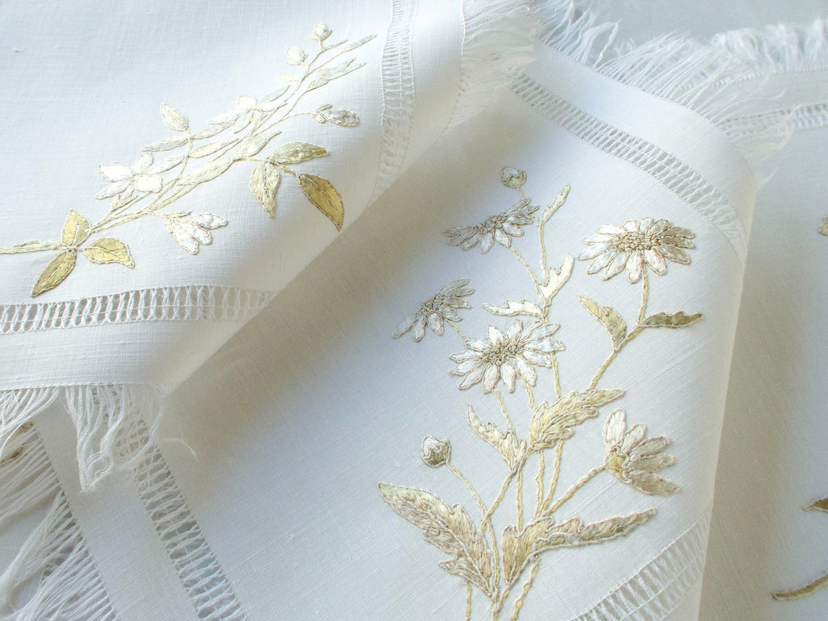 Silk Society Embroidery Cocktail Napkins, Set of 4