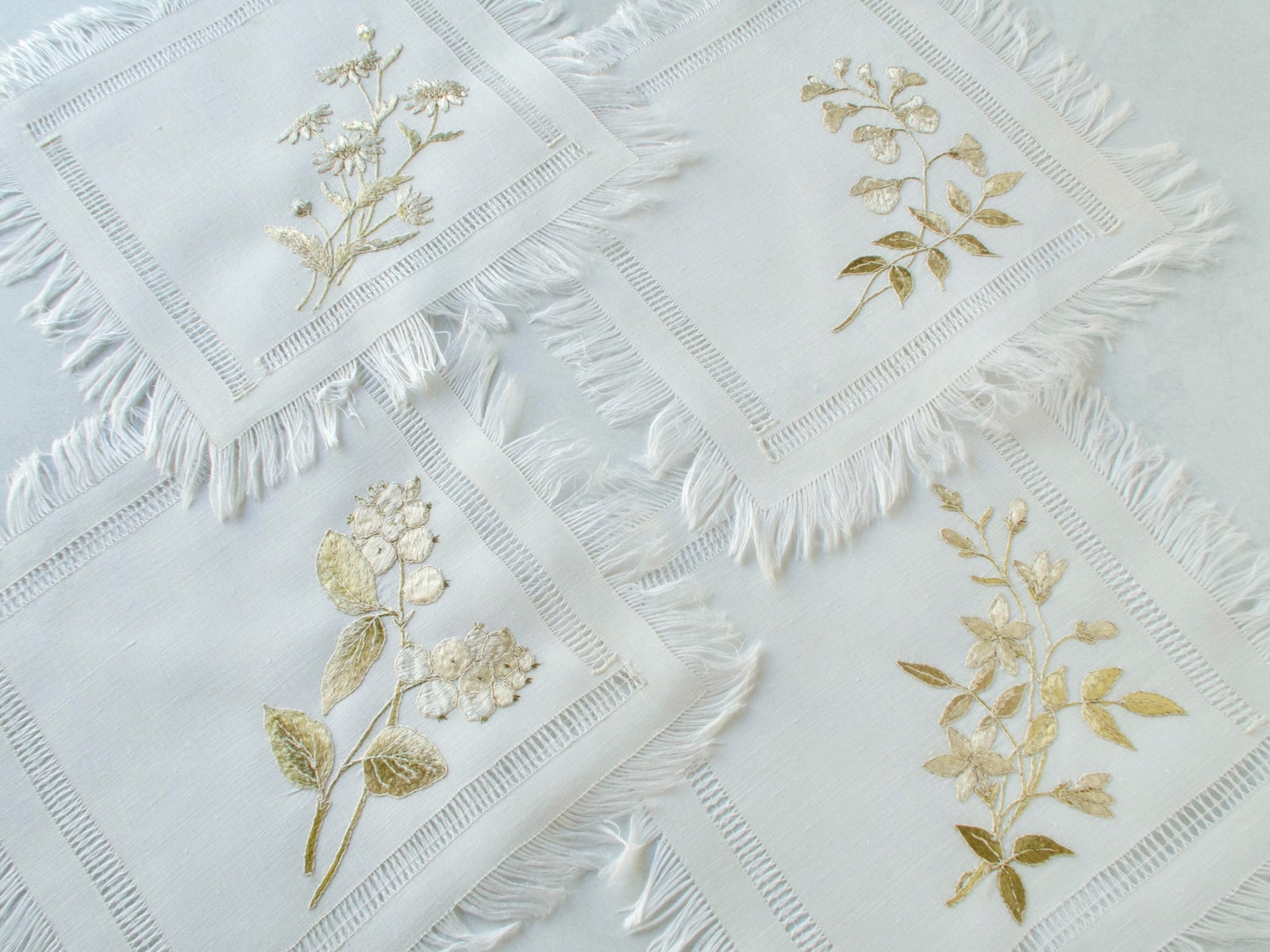 Silk Society Embroidery Cocktail Napkins, Set of 4