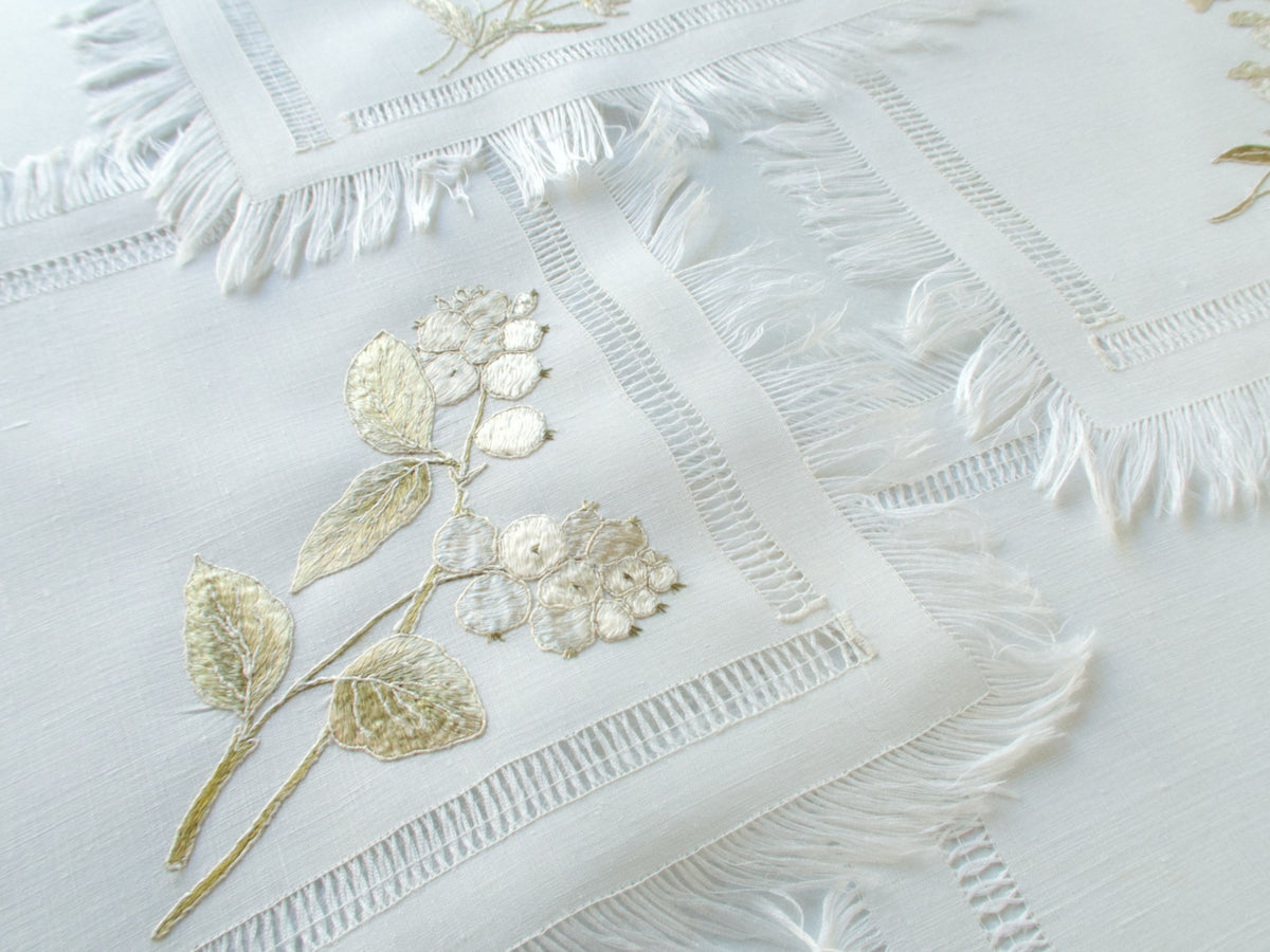 Silk Society Embroidery Cocktail Napkins, Set of 4