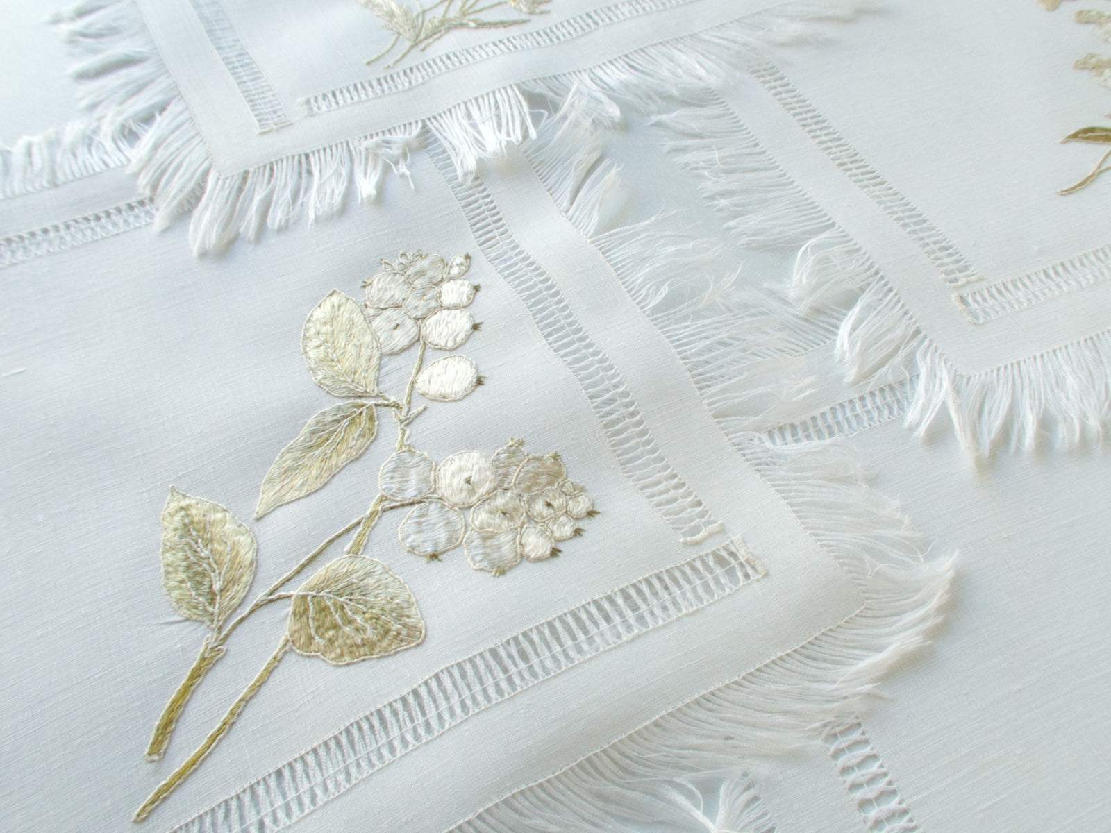 Silk Society Embroidery Cocktail Napkins, Set of 4