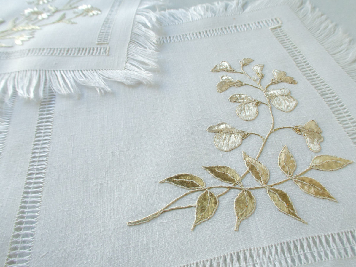 Silk Society Embroidery Cocktail Napkins, Set of 4