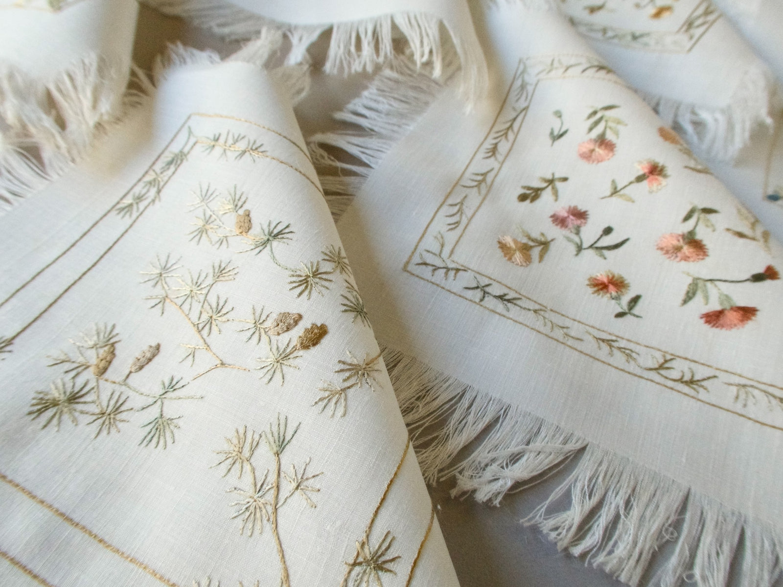 Graceful Silk Society Embroidery Cocktail Napkins, Set of 8