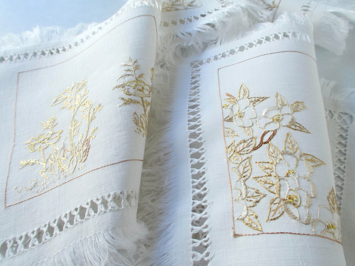 Graceful Silk Society Embroidery Cocktail Napkins, Set of 6