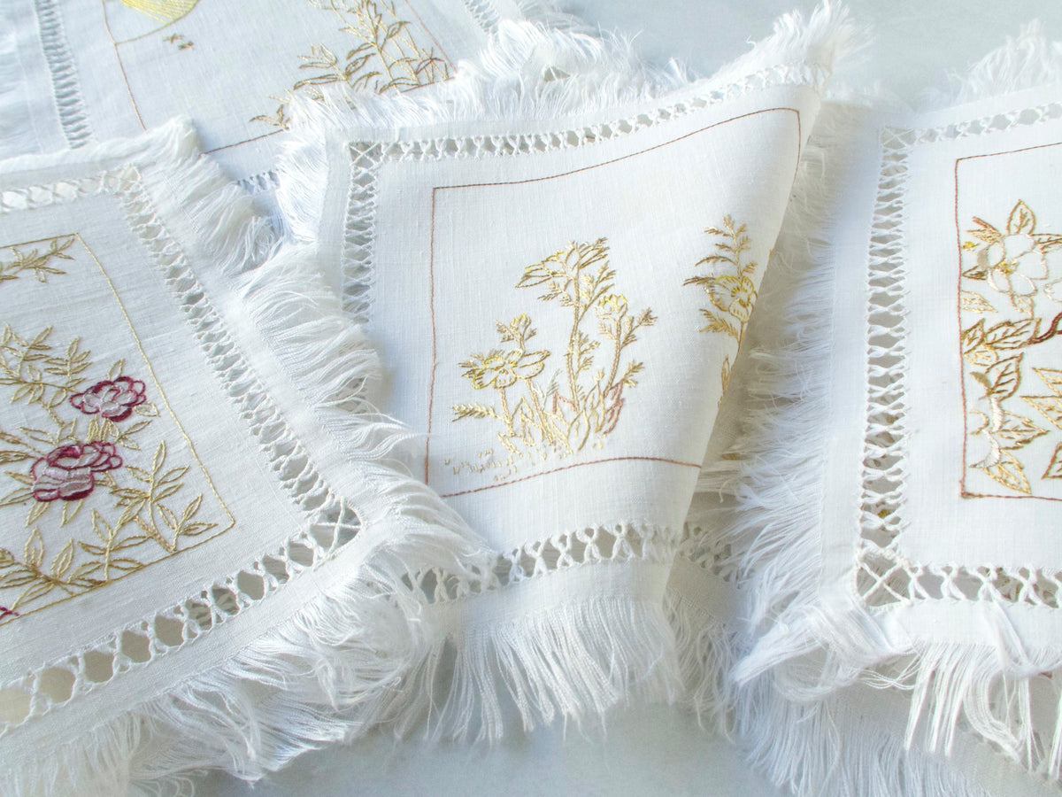 Graceful Silk Society Embroidery Cocktail Napkins, Set of 6