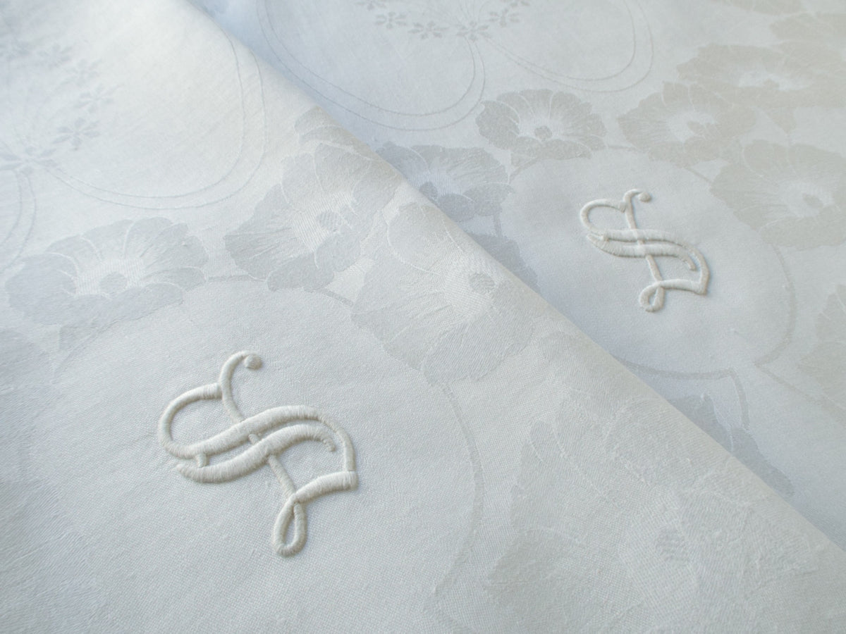 &quot;S&quot; Monogram Damask Linen Towels, Set of 2 XL