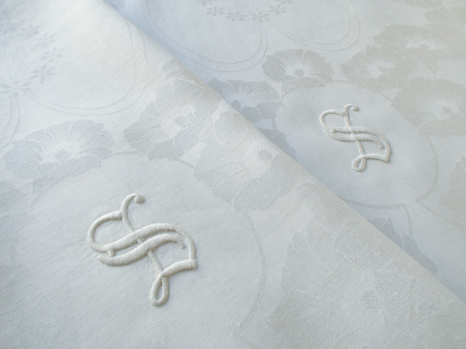 "S" Monogram Damask Linen Towels, Set of 2 XL