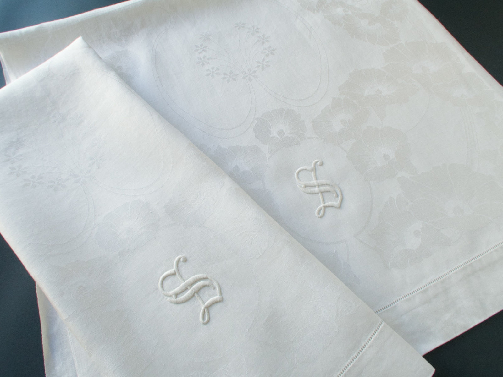 "S" Monogram Damask Linen Towels, Set of 2 XL
