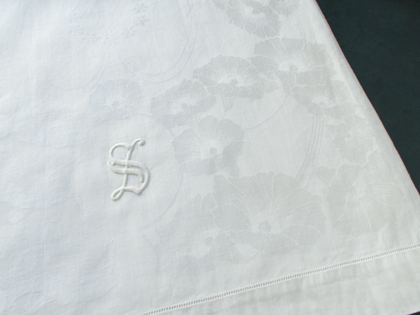 "S" Monogram Damask Linen Towels, Set of 2 XL