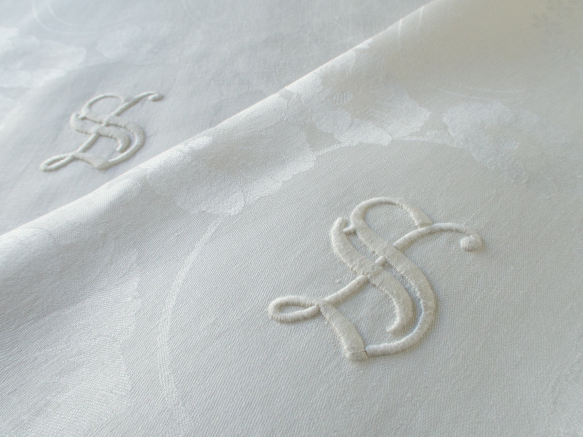 &quot;S&quot; Monogram Damask Linen Towels, Set of 2 XL