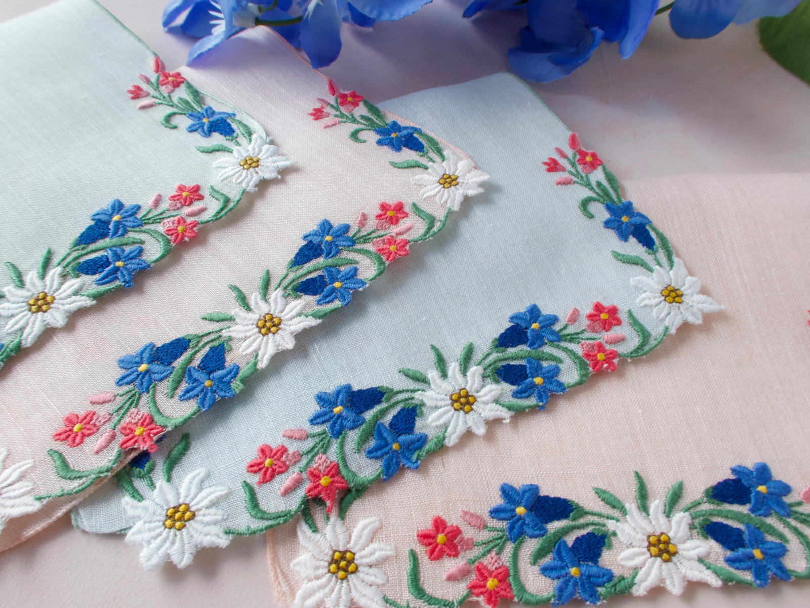 Stunning Swiss Vintage Linen Cocktail Napkins - Set of 8