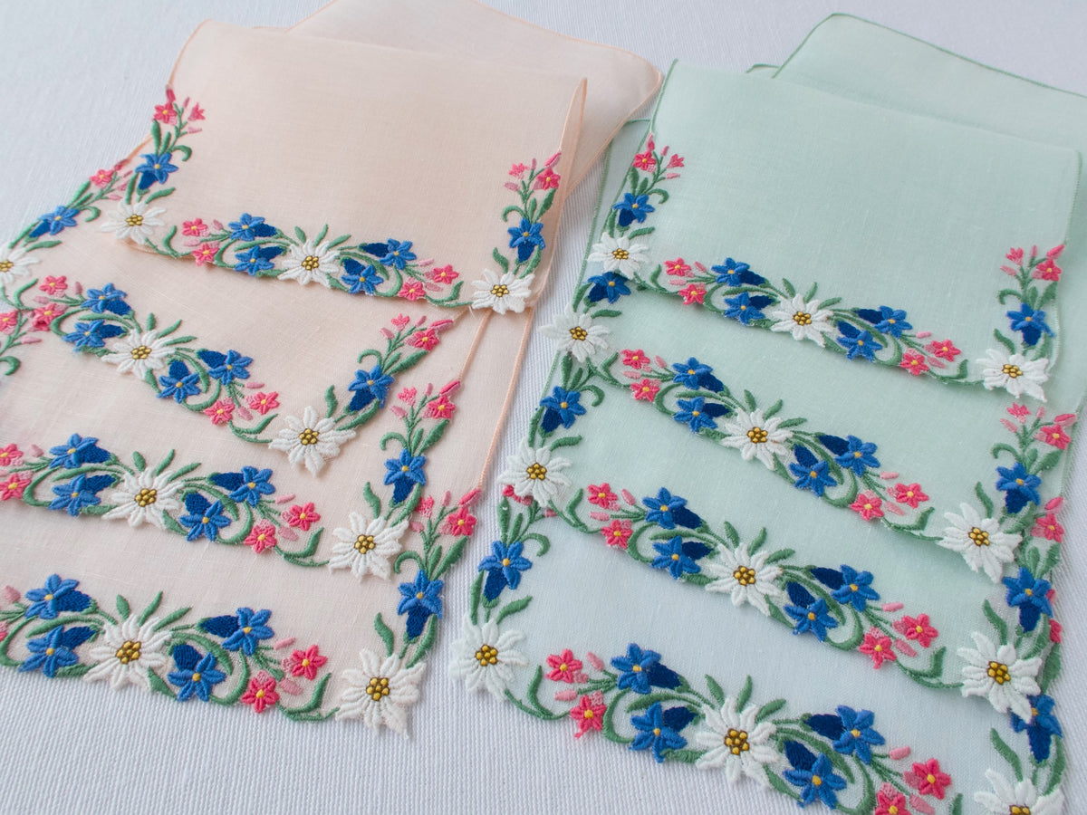 Stunning Swiss Vintage Linen Cocktail Napkins - Set of 8