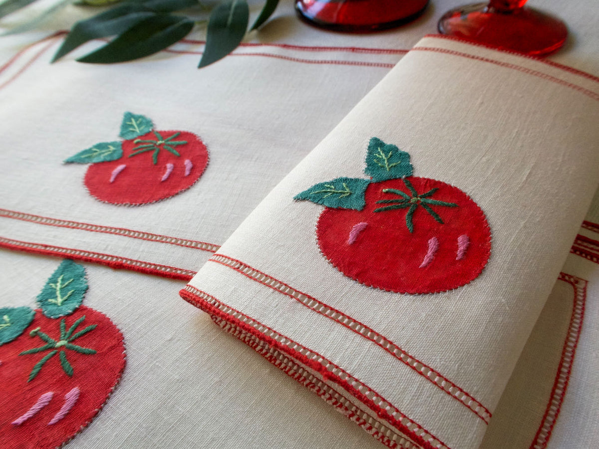 Plump Tomatoes Vintage Linen Cocktail Napkins, Set of 8
