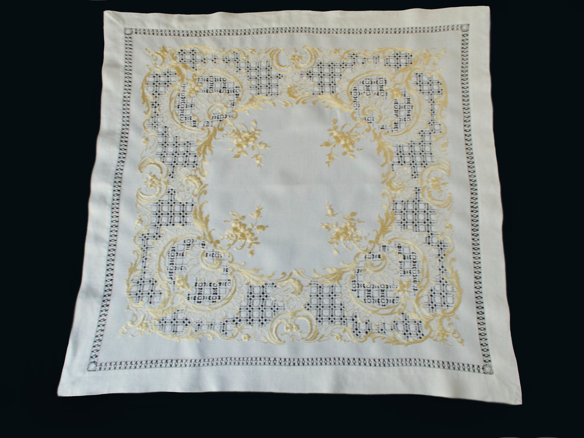 Vintage Silk Society Embroidery Square Tablecloth Topper 28&quot;