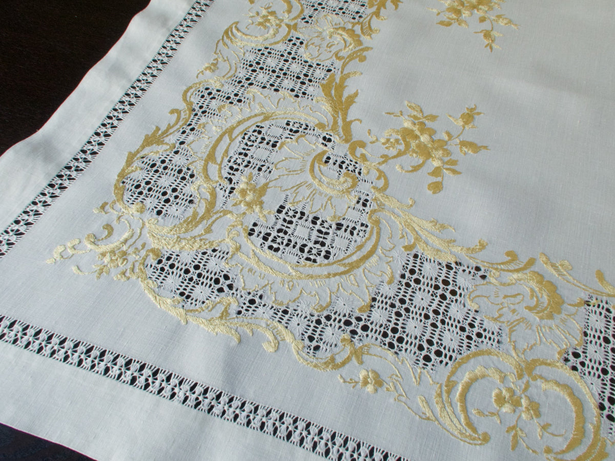 Vintage Silk Society Embroidery Square Tablecloth Topper 28&quot;