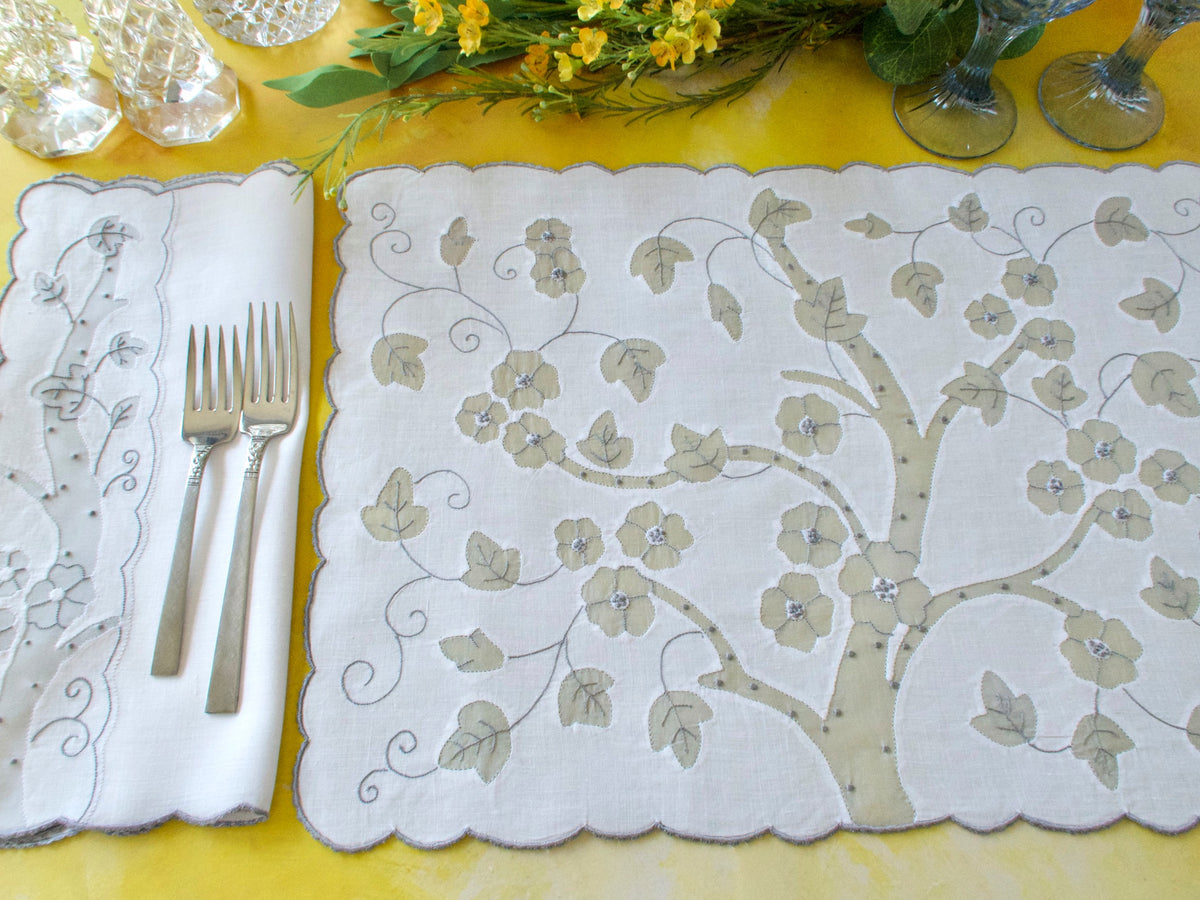 Tree of Life Vintage Madeira 12pc Linen Placemat Set for 6