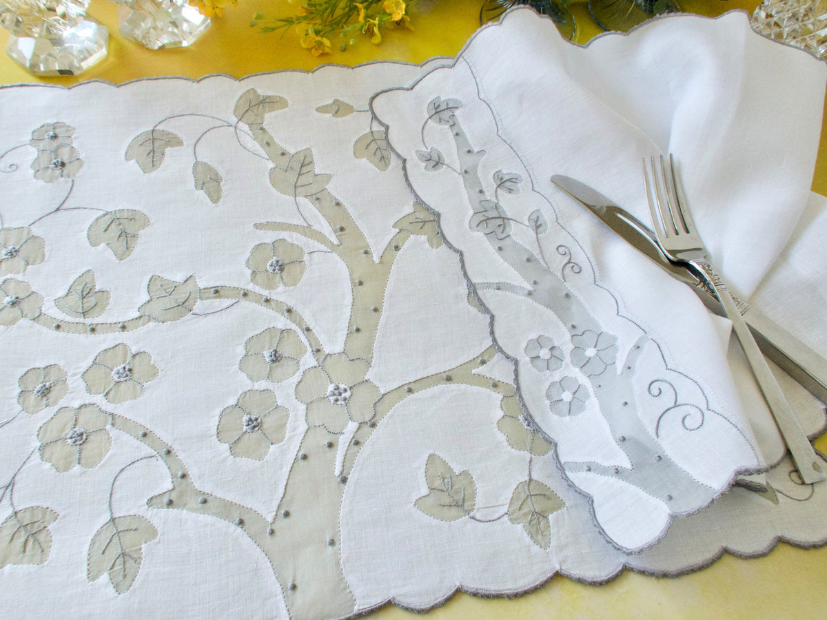 Tree of Life Vintage Madeira 12pc Linen Placemat Set for 6